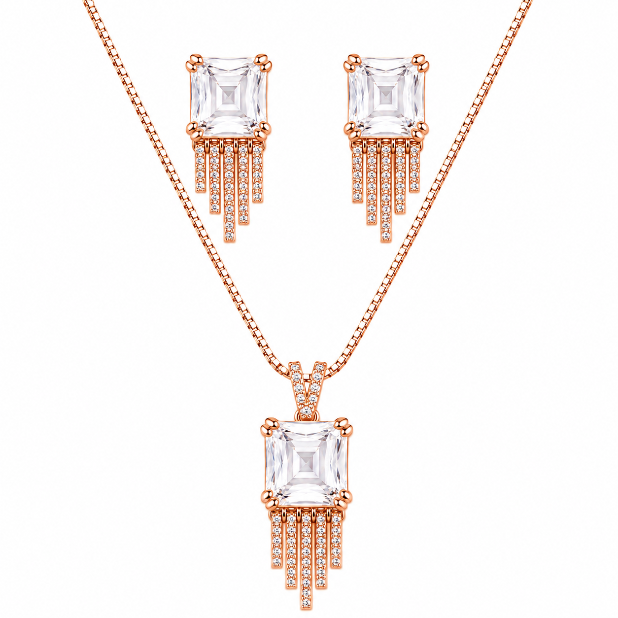Luxe Shine Silver Chain Pendant Rose Tone