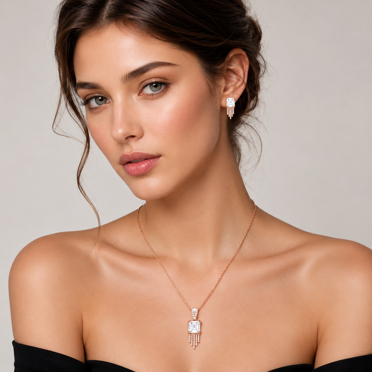 Luxe Shine Silver Chain Pendant Rose Tone