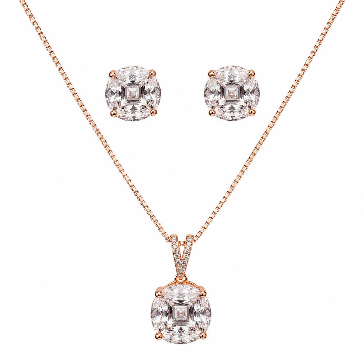 Crystal Bloom Pendant Chain In Rose Tone