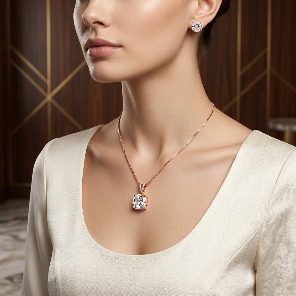 Crystal Bloom Pendant Chain In Rose Tone