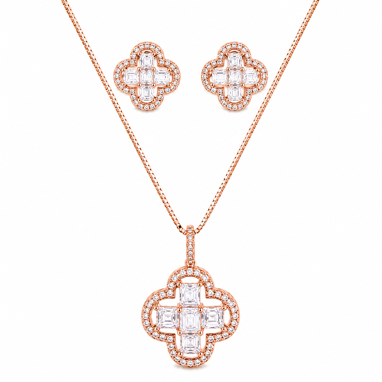 Diamond Cut Silver Pendant Chain In Rose Tone