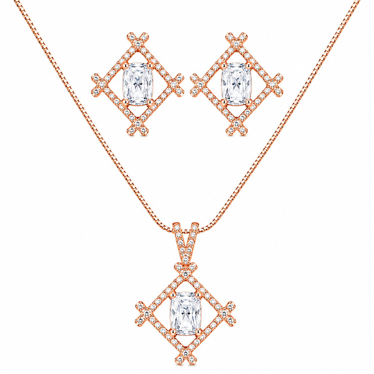 Classic Solitaire Pendant Chain In Rose Tone