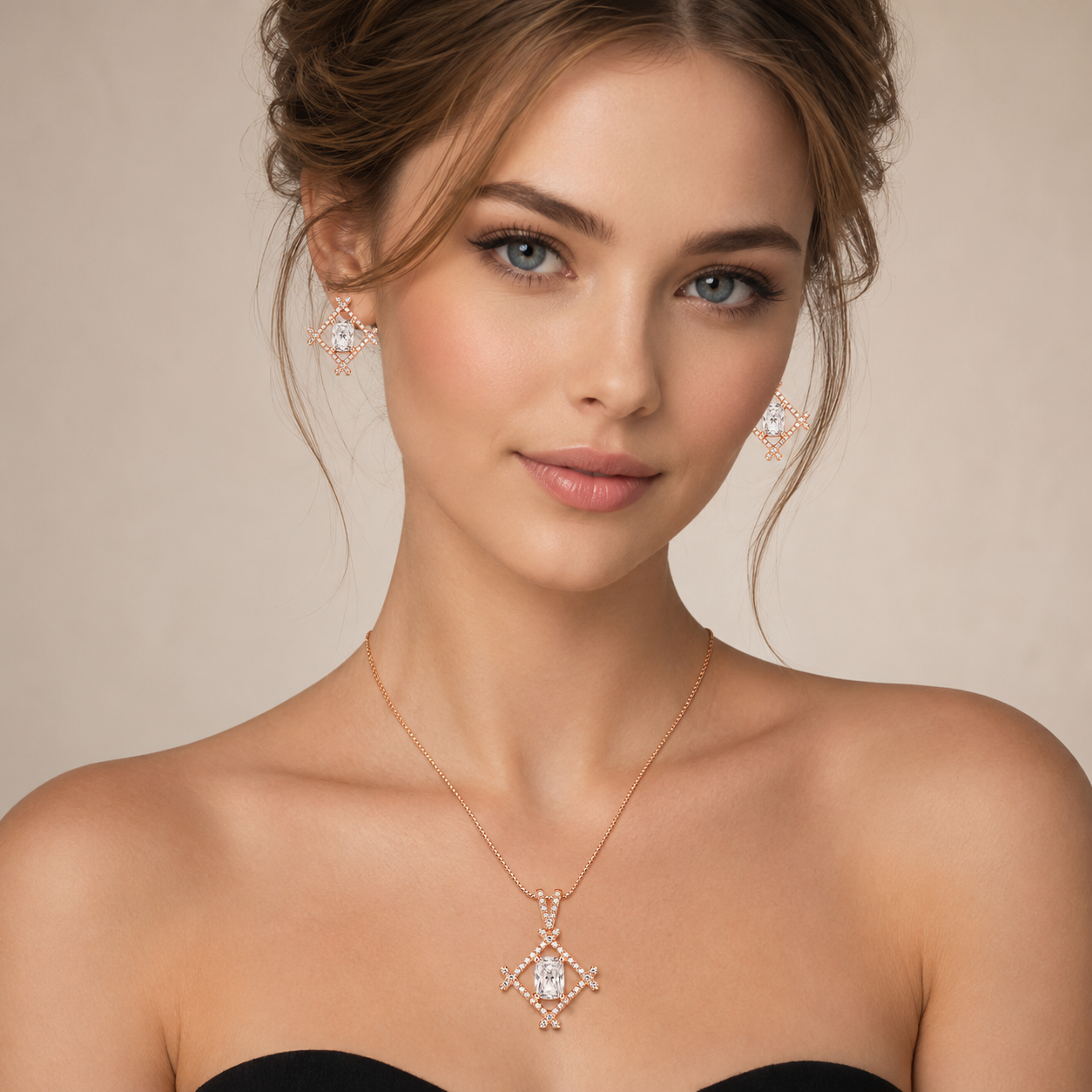 Classic Solitaire Pendant Chain In Rose Tone