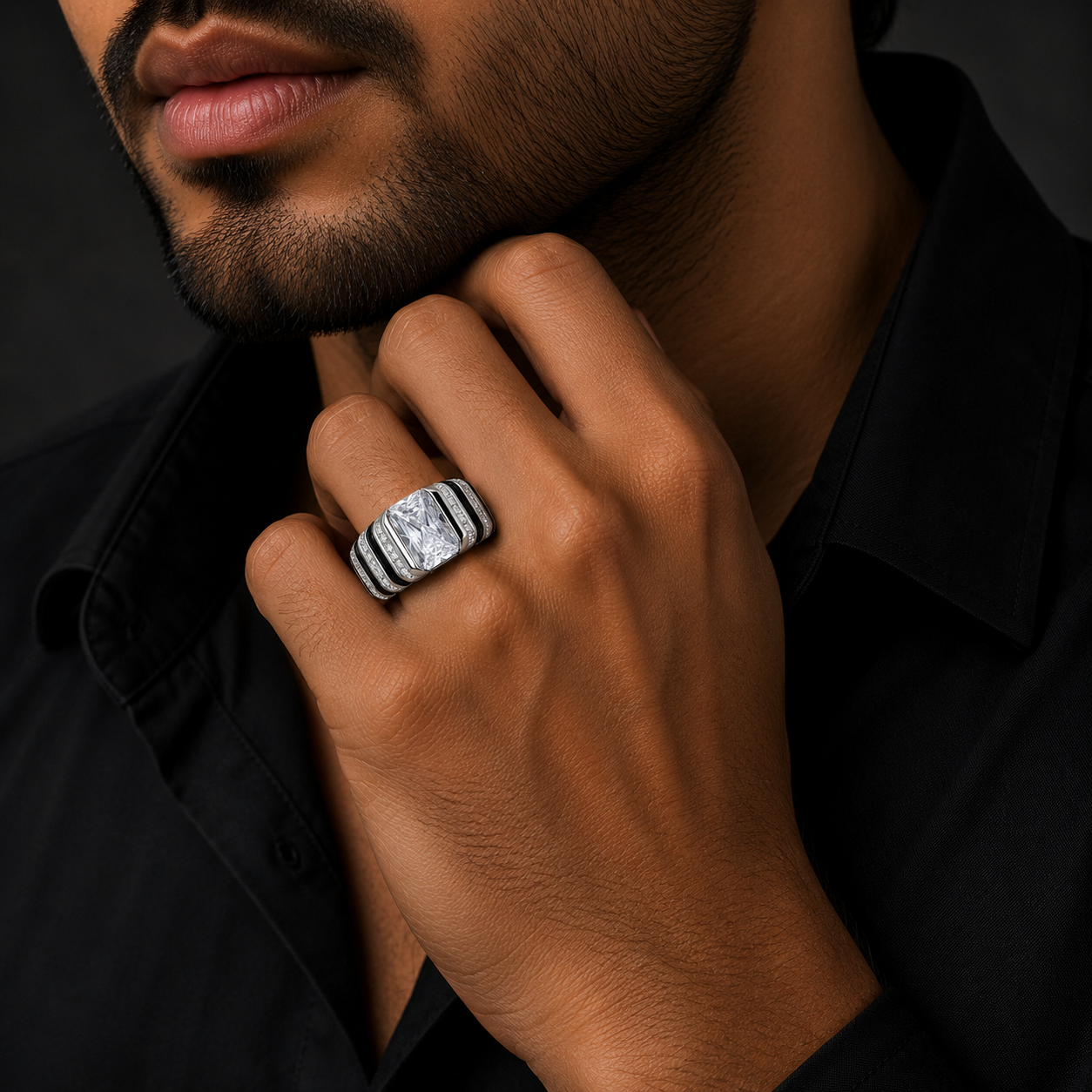 925 Silver Exclusive White Stone Men's Ring