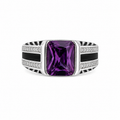 925 Silver Signature Purple Stone Ring for Men
