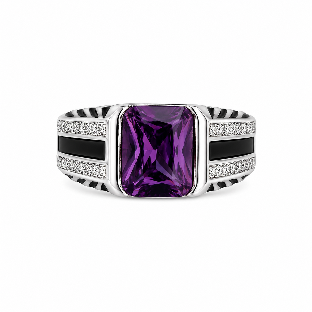 925 Silver Signature Purple Stone Ring for Men