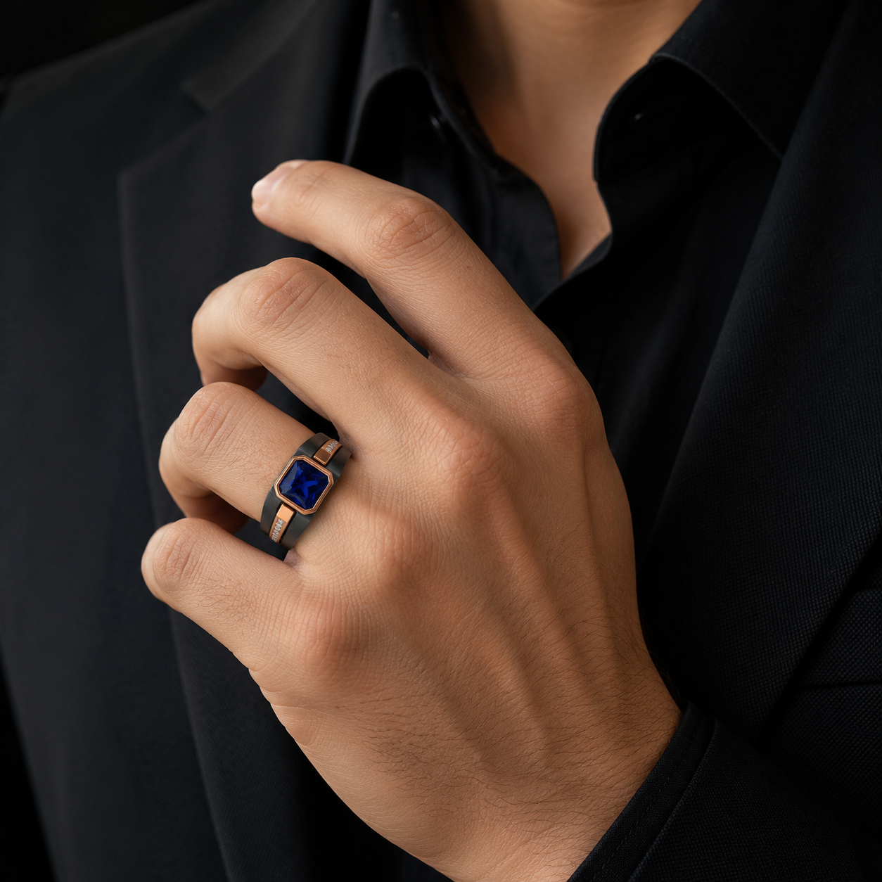925 Silver Modern Blue Gem Men's Ring