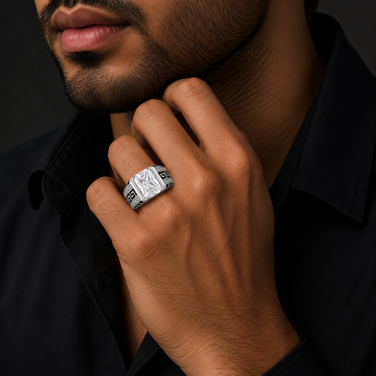 925 Silver Infinity White Stone Men's Ring