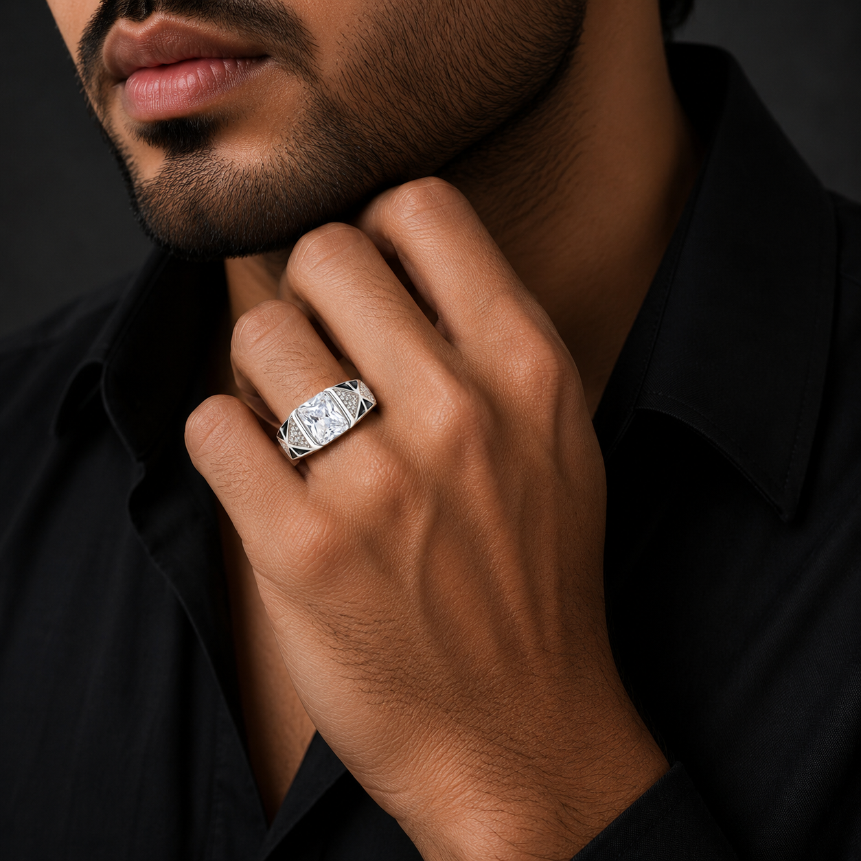 925 Silver Signature White Stone Ring for Men