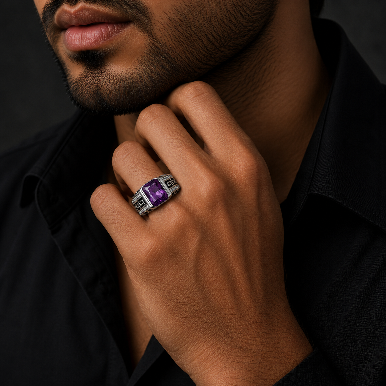 925 Silver Exclusive Purple Stone Men's Ring