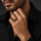 925 Silver Signature Black Stone Ring for Men