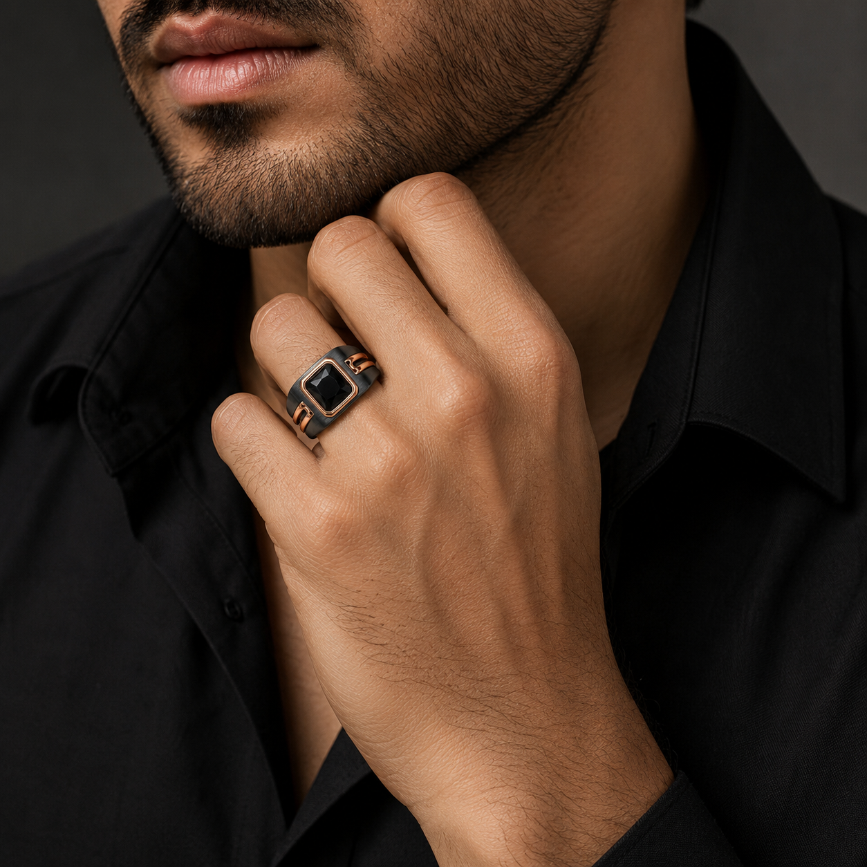 925 Silver Matte Black Finish Men's Ring
