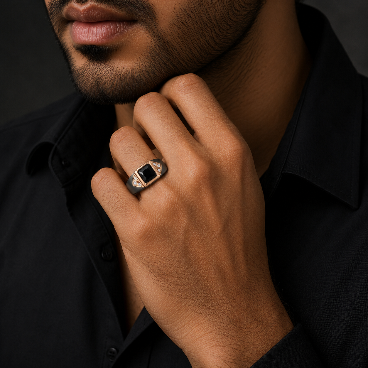 925 Silver Luxury Black Stone Mate Black Finish Men's Ring