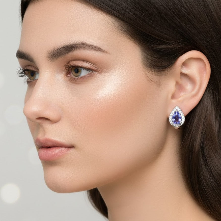Royal Teardrop Sapphire Halo Earrings