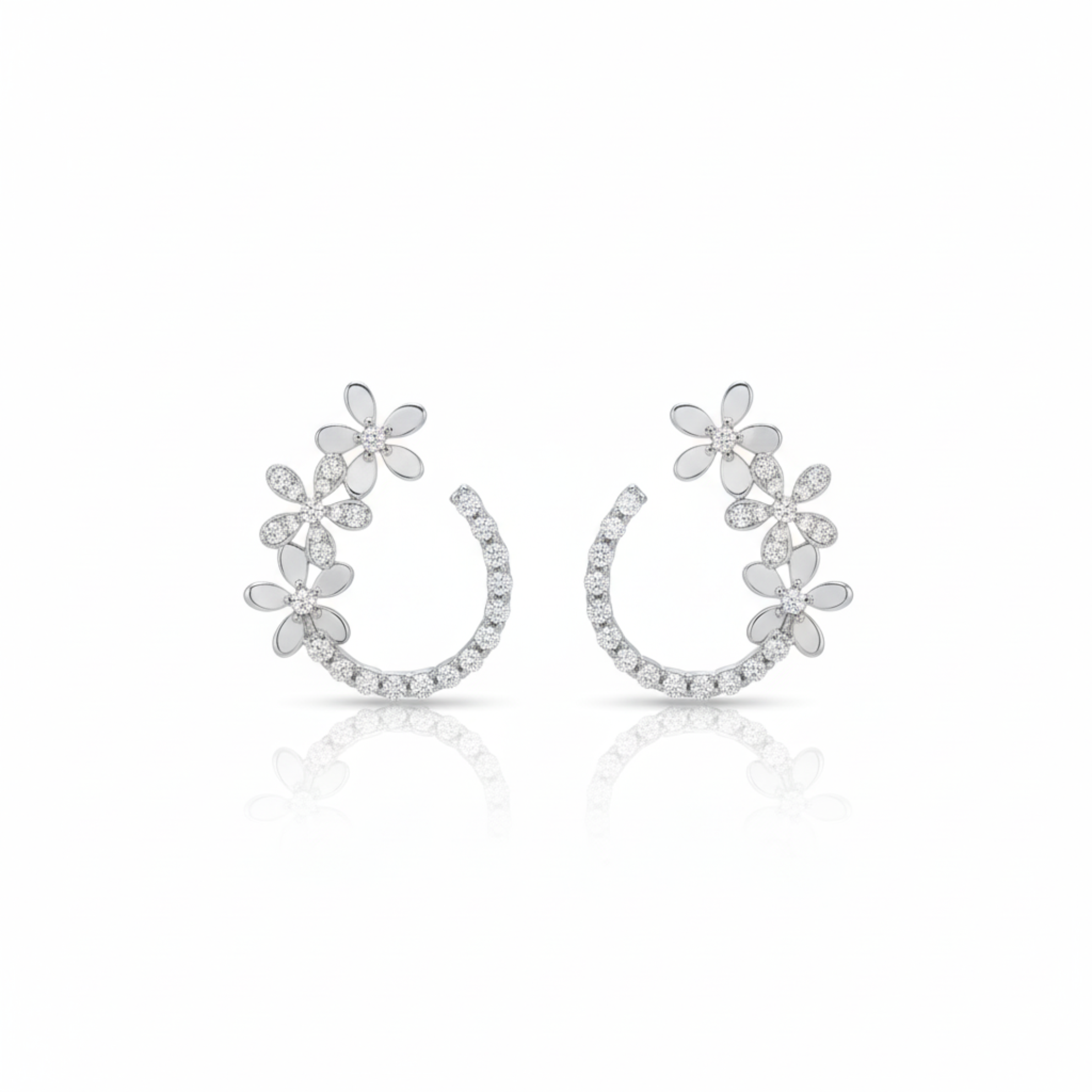Silver Elegant Round Floral Earring