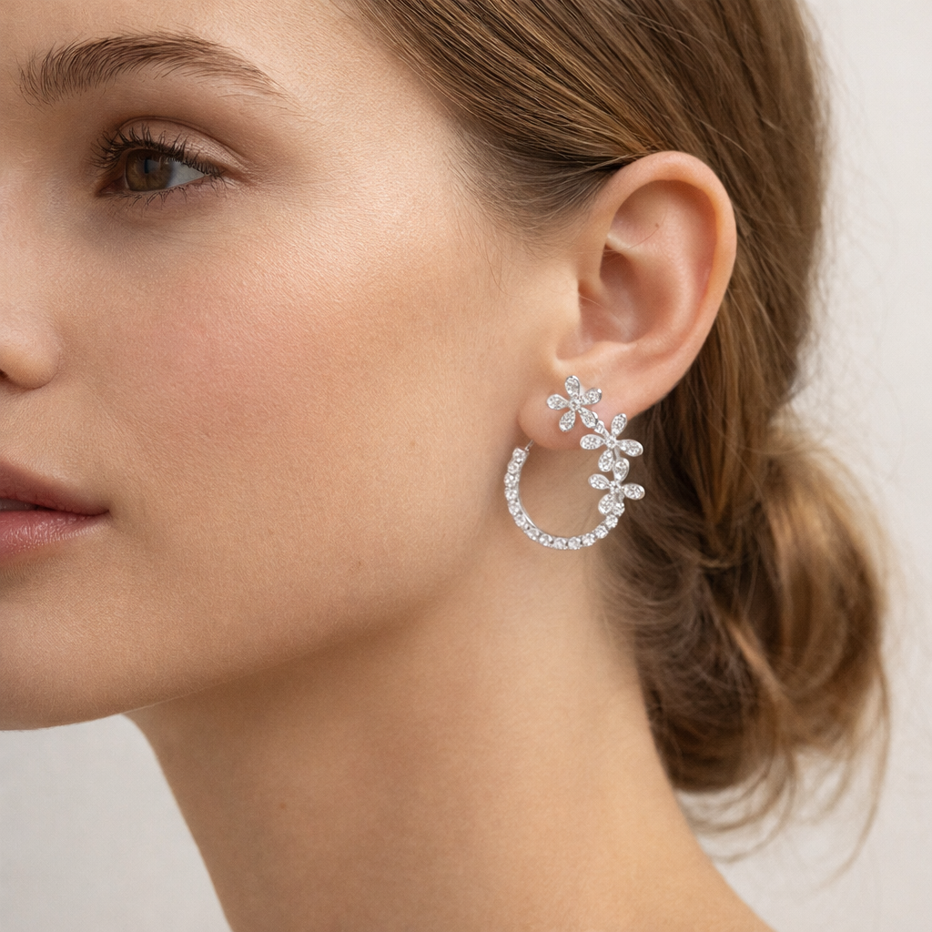 Silver Elegant Round Floral Earring