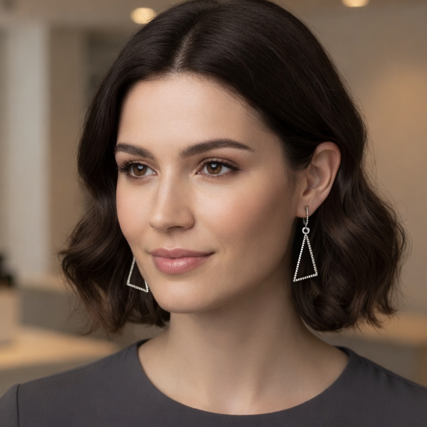 Silver Bold Black Triangle Hanging Earring
