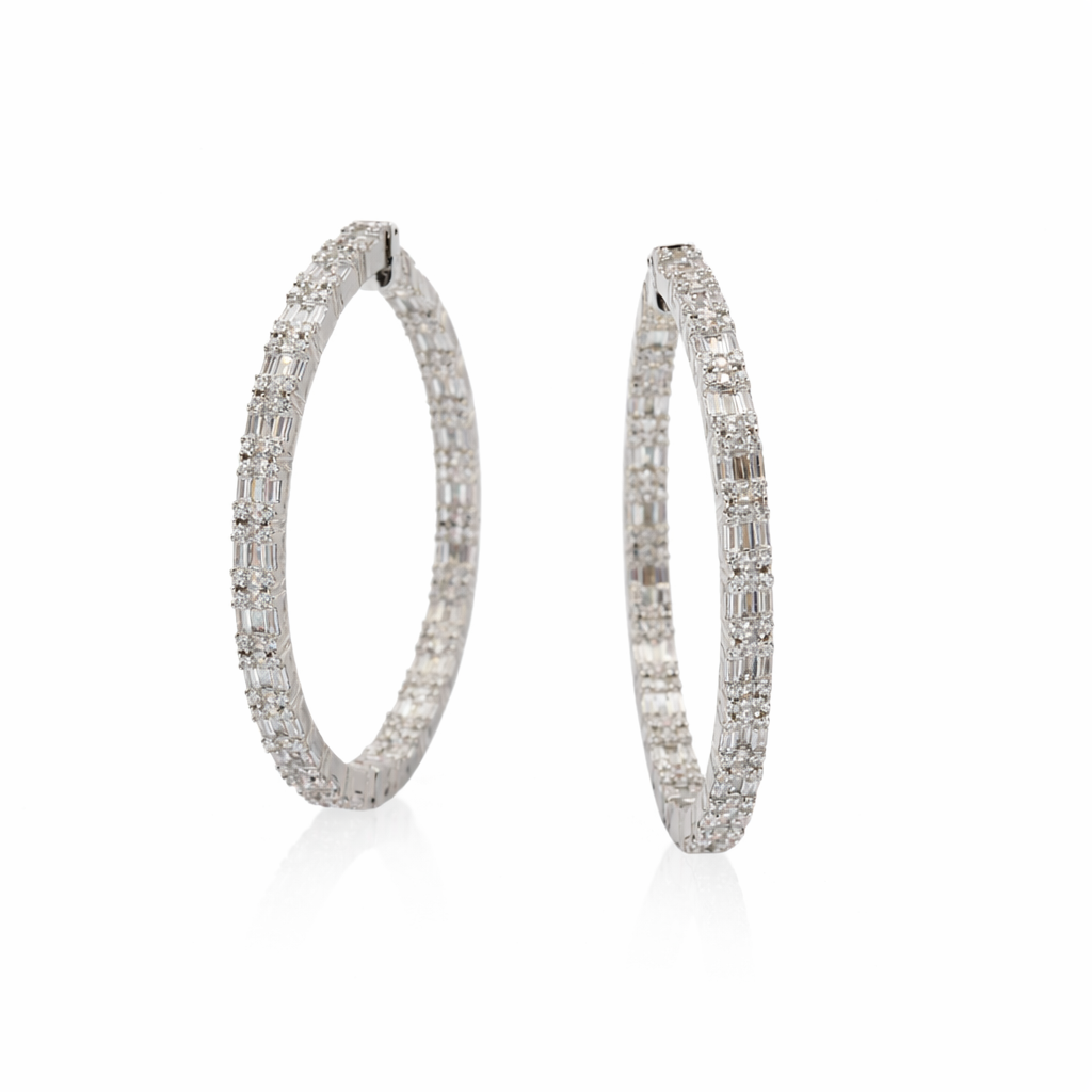 Baguette Halo Hoop Earrings