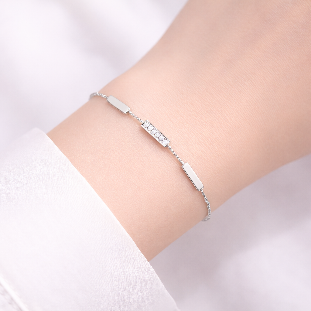 Silver Geometric Station Bracelet