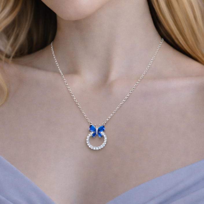Sapphire Flutter Halo Pendant