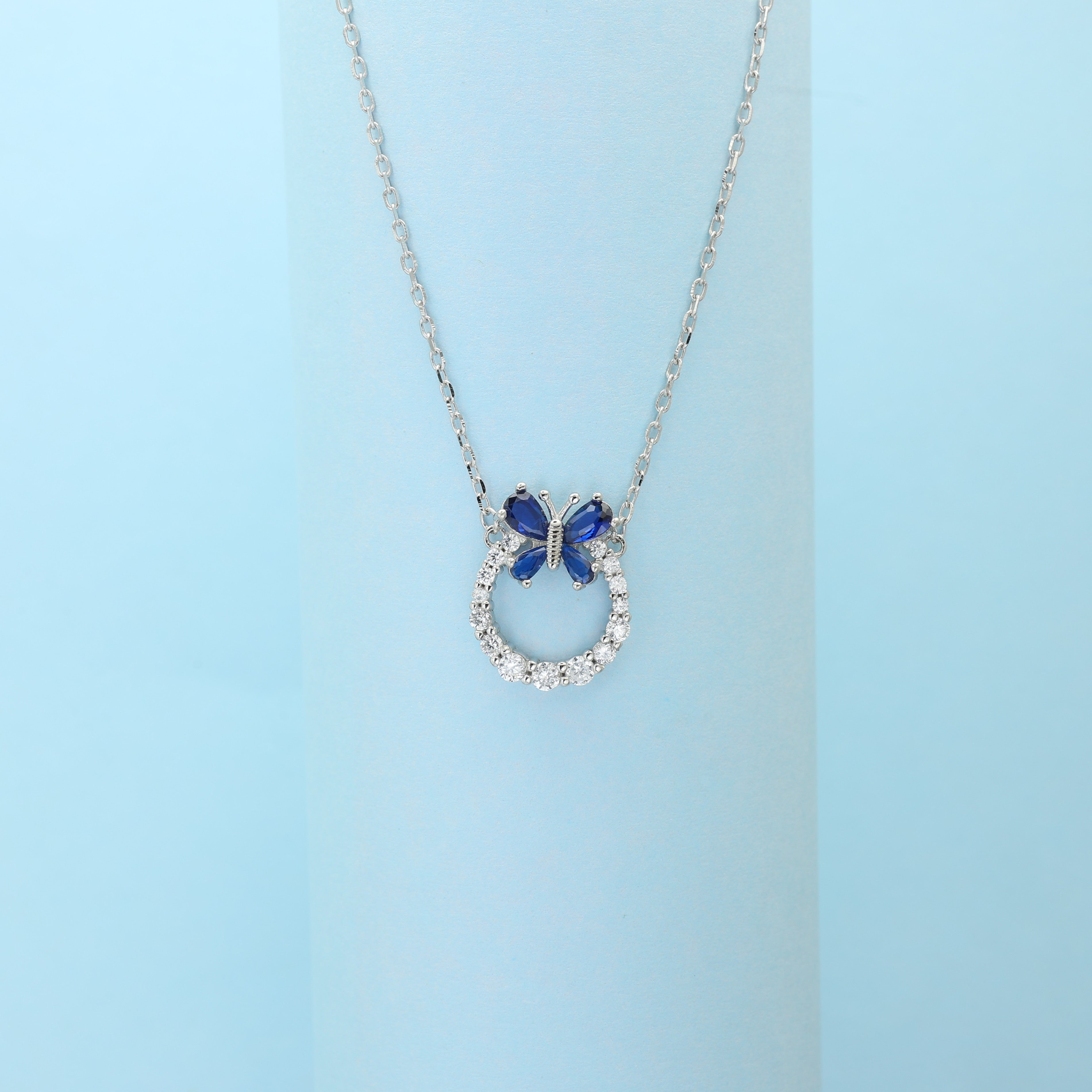 Sapphire Flutter Halo Pendant