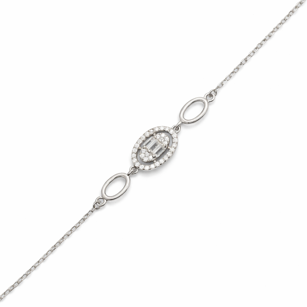 Oval Halo Baguette Bracelet