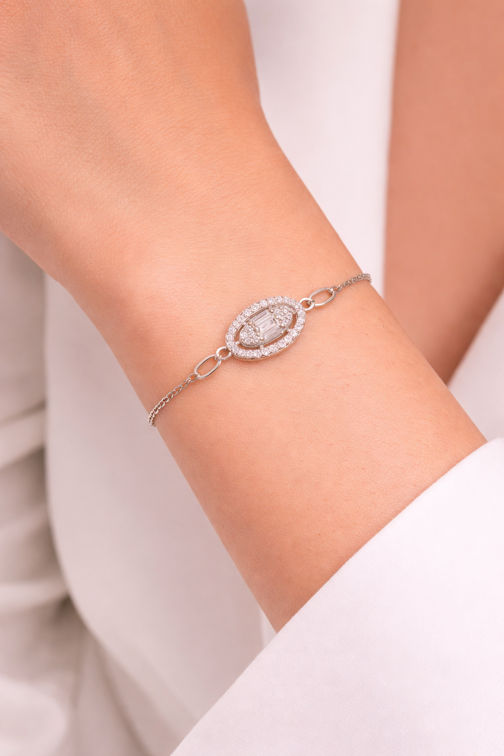 Oval Halo Baguette Bracelet