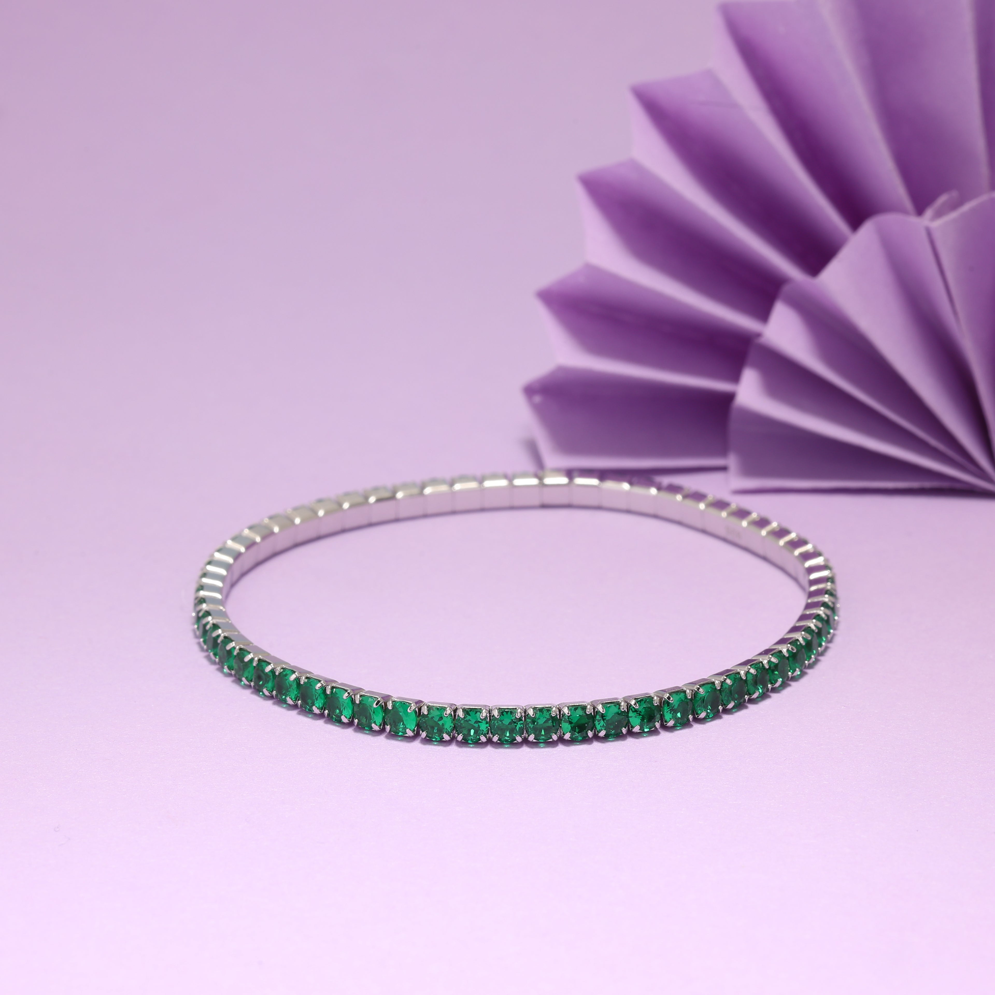 Silver EmeraldMist Green Diamond Kada