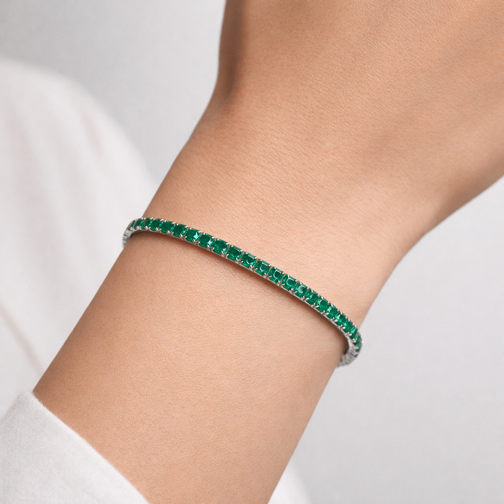 Silver EmeraldMist Green Diamond Kada