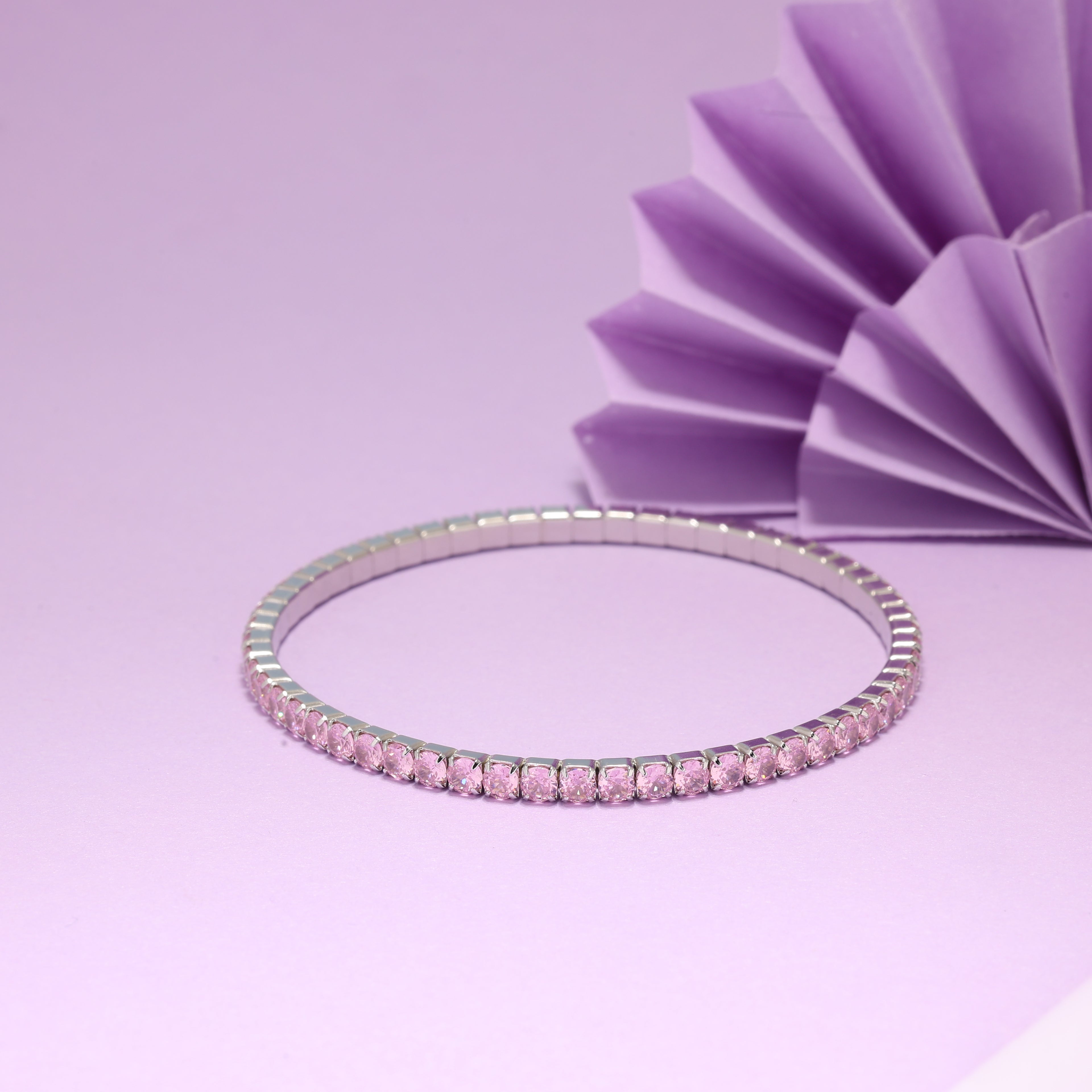 Silver RoseAura Pink Diamond Kada