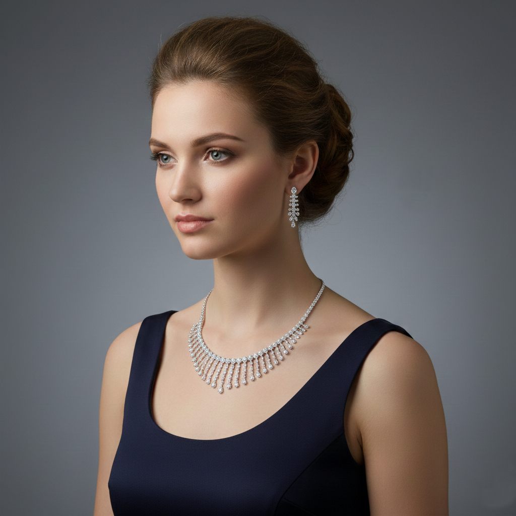 Heavy Look Diamond Necklace in 925 Silver
