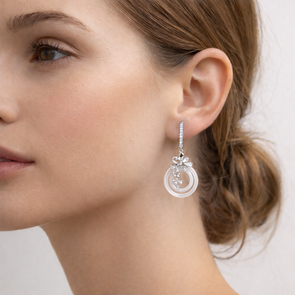 Ivory Bloom Circle Drop Earrings