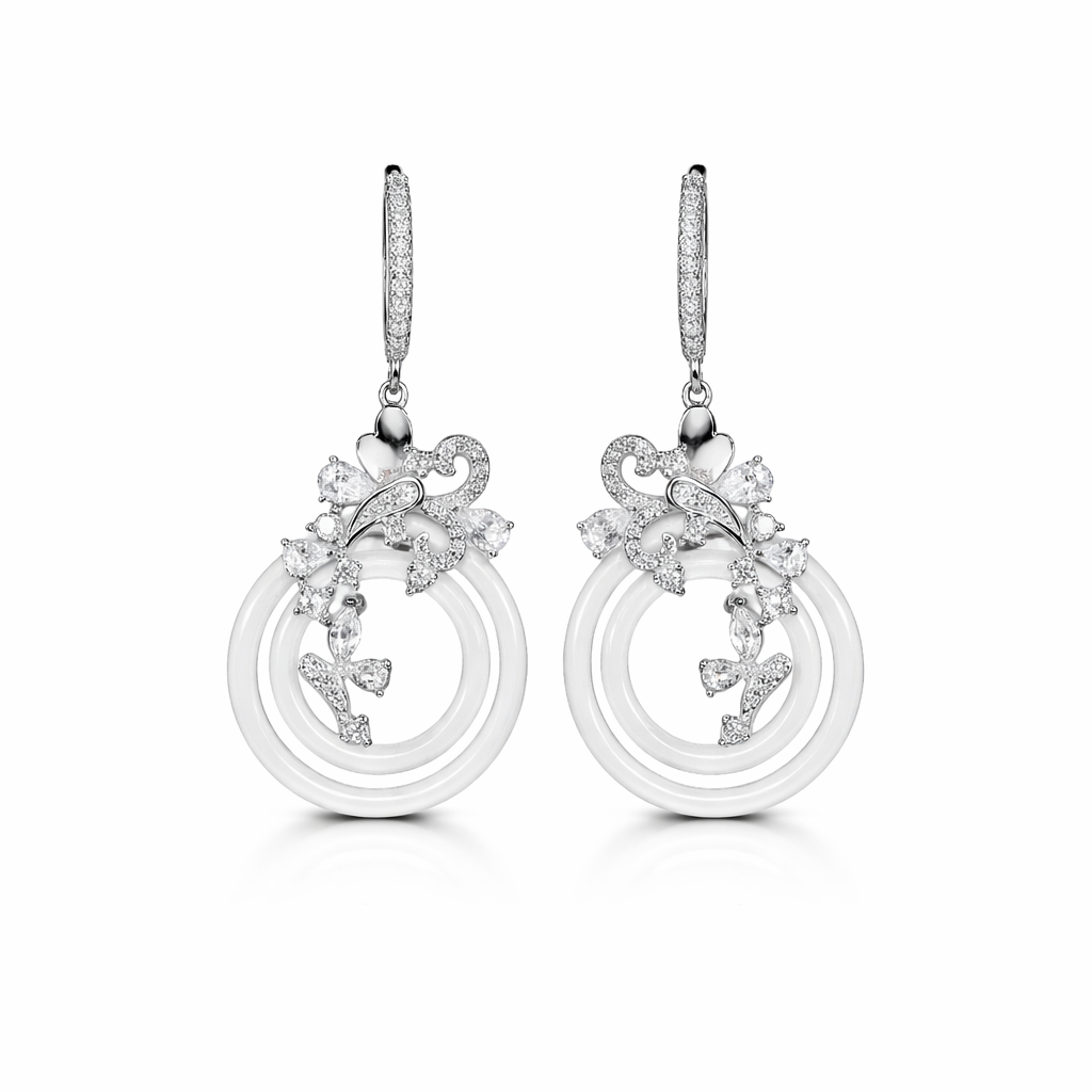 Ivory Bloom Circle Drop Earrings