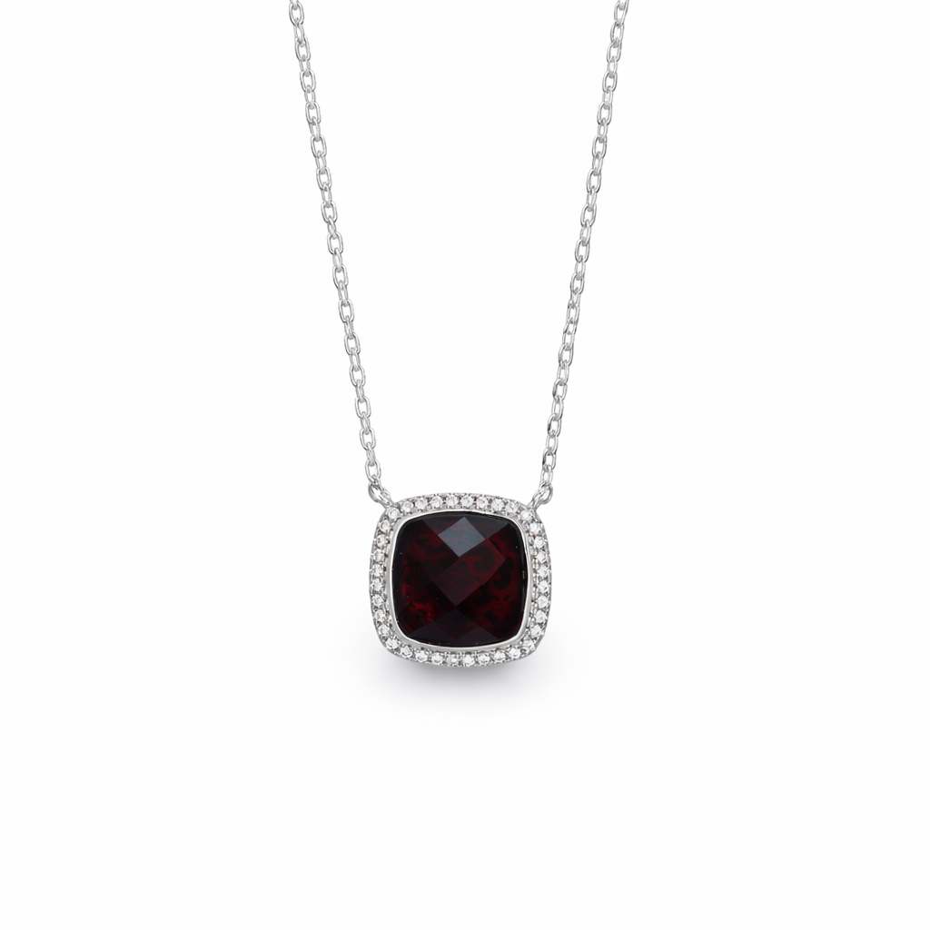 Silver Noire Garnet Halo Pendant