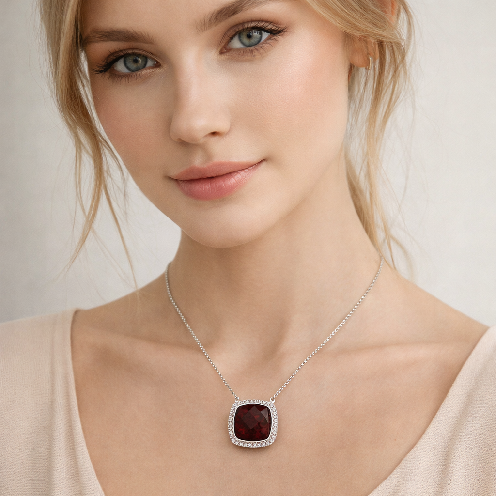 Silver Noire Garnet Halo Pendant