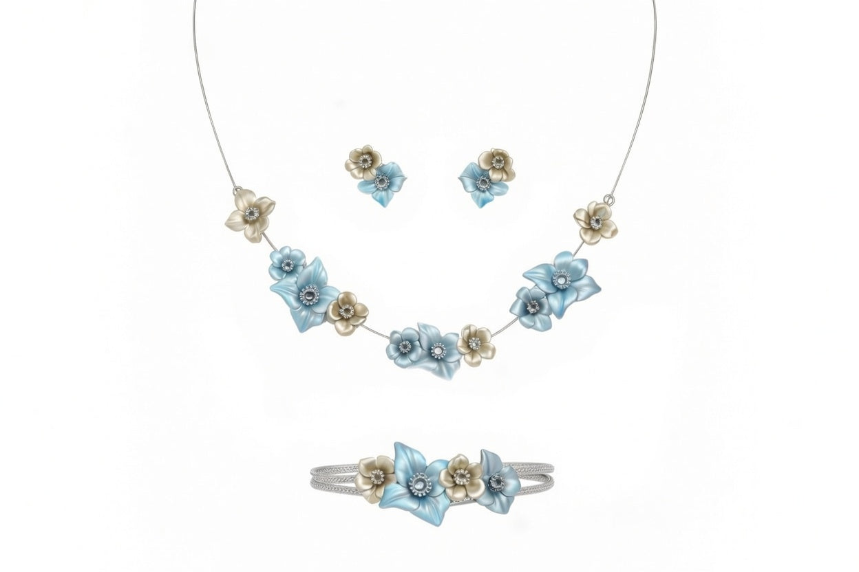 Flora Elegance Floral Shape 925 Silver Necklace ith Bracelet