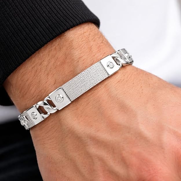 925 Silver Iced Link Bracelet Cum Kada for Men